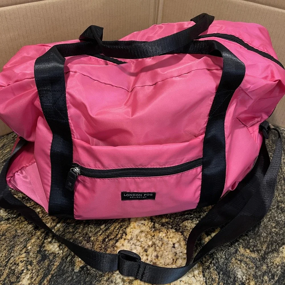 London‎ Fog Collection Duffel Bag Pink Polyester Travel Gym Weekender Zip Pocket
